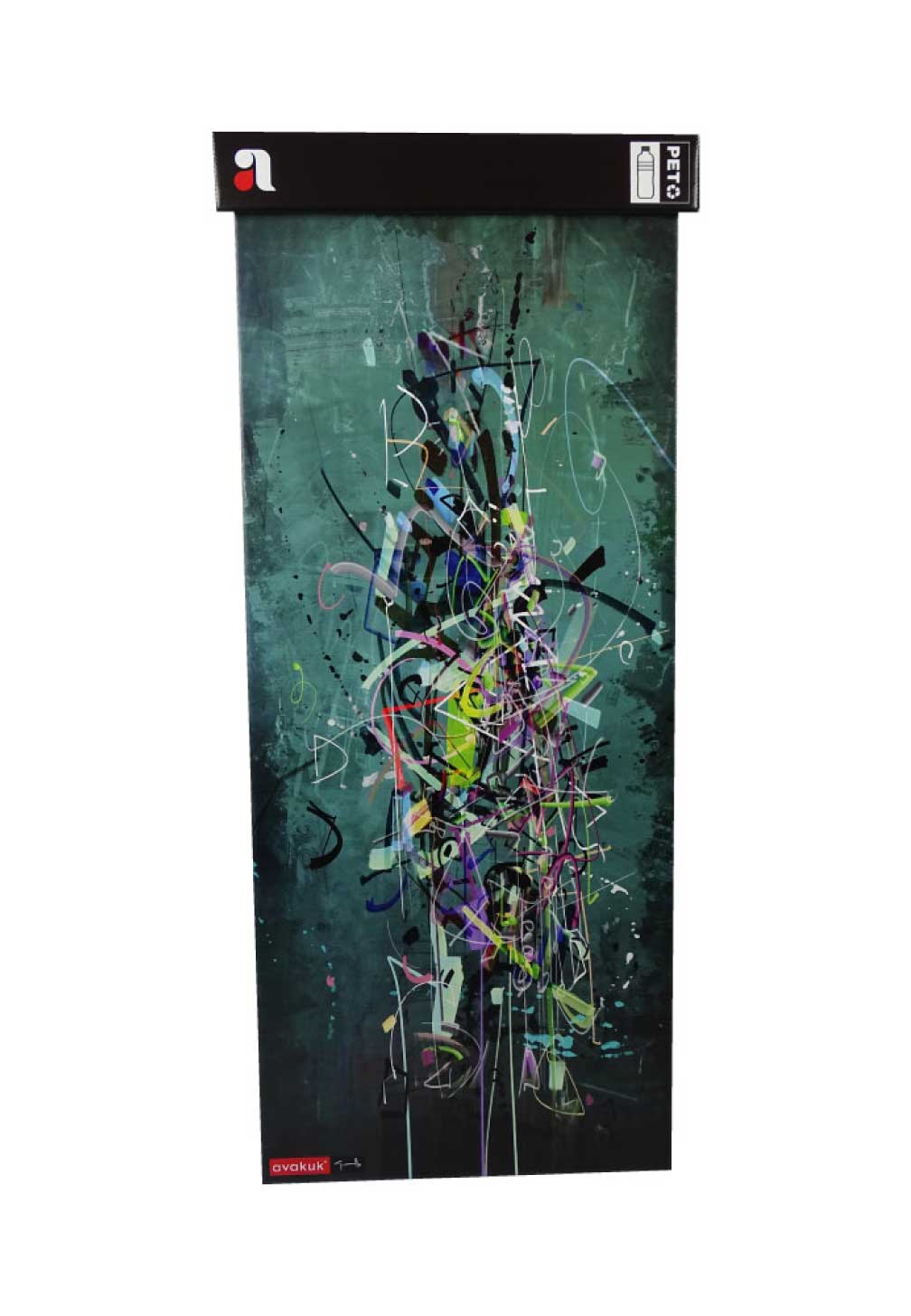 avakuk pet sammelbehälter 110 liter mit kunstwerk von Guillermo Arismendi